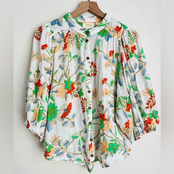 Maeve Floral Blouse with Green and Orange Accents - Picture 2 of 7